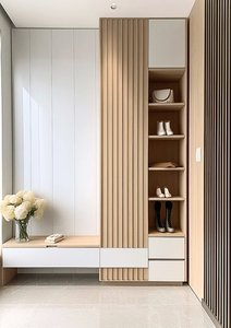 Mueble zapatero oculto <span class=keywords><strong>de</strong></span> pared personalizado, puerta sin tiradores invisible, almacenamiento compacto integrado <span class=keywords><strong>para</strong></span> pasillo estrecho <span class=keywords><strong>de</strong></span> condominio - Product Image 3