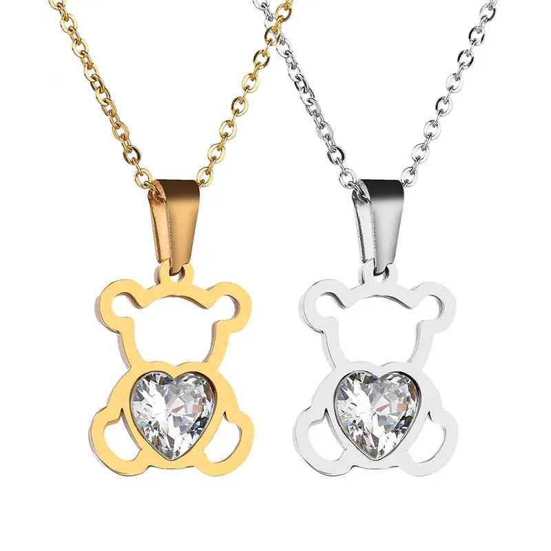 Korean version hot selling cute simple hollow love zircon necklace female stainless steel pendant Valentine's Day