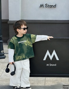 T-<span class=keywords><strong>shirt</strong></span> tricoté à col rond pour enfants garçons et filles, manches longues, imprimé tie-dye, style streetwear, décontracté, automne, vente en gros - Product Image 3