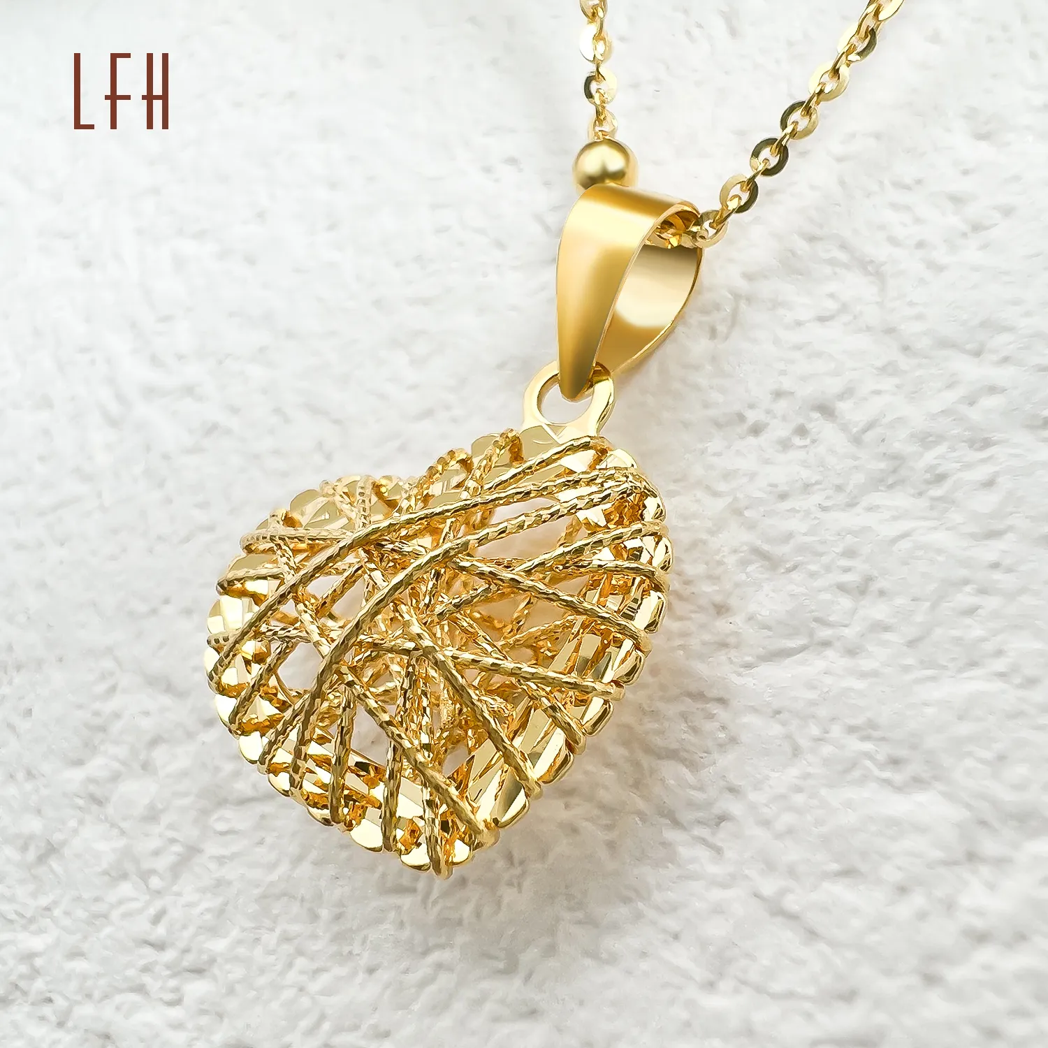 LFH 18k collana in vero oro giallo vera collana cuore 1 8k oro vera clavicola collana in oro massiccio ciondolo gioielli