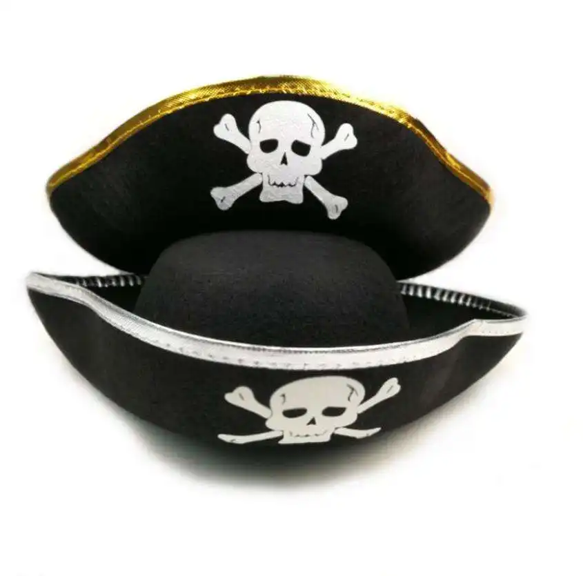Topi bajak laut Halloween anak-anak alat peraga Cosplay topi kapten bajak laut perlengkapan pesta topi bulu untuk Halloween properti permainan peran