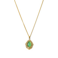 Collier pendentif en acier inoxydable plaqué or 18 carats avec pierre naturelle verte pour femme, style vintage, forme goutte d'eau, vente en gros OEM