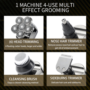 เครื่องโกนหนวดไฟฟ้าแบบหมุน 6 มิติ สำหรับผู้ชายหัวล้าน กันน้ำ ปรับความเร็วได้ ชาร์จผ่าน USB ชุดโกนหนวดอเนกประสงค์ 5 in 1 - Product Image 2