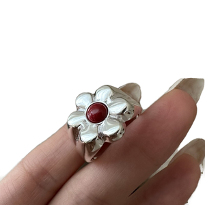 Natural Red <b>Stone</b> Gold Plated 925 Sterling Silver Bezel Setting Big Flower Shape Adjustable <b>Rings</b> for Women Wedding Engagement - Product Image 1