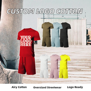 Ensemble de T-shirts amples vintage de luxe en coton respirant pour homme, avec logo personnalisé, style streetwear estival, épaules tombantes, couleur unie - Product Image 2