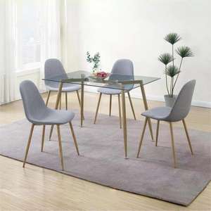 طاولة طعام حديثة من الزجاج المقسى أرجل خشبية مائلة مستقيمة - Product Image 3