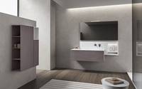 Ensemble de meuble-lavabo de salle de bain moderne avec douche murale intégrée, vasque intégrée et design miroir, en mélamine de luxe