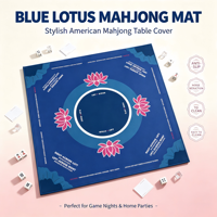Alas Mahjong Amerika Anti-Selip Warna Biru Dongker dengan Petunjuk Jalur Charleston & Tanda Noda Naga dan Penandaan Aturan Joker