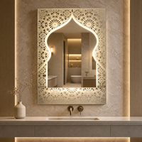 Miroir de salle de bain éclairé sans cadre à motif décoratif spécial pour le marché du Moyen-Orient, interrupteur tactile 3 couleurs, LED mural
