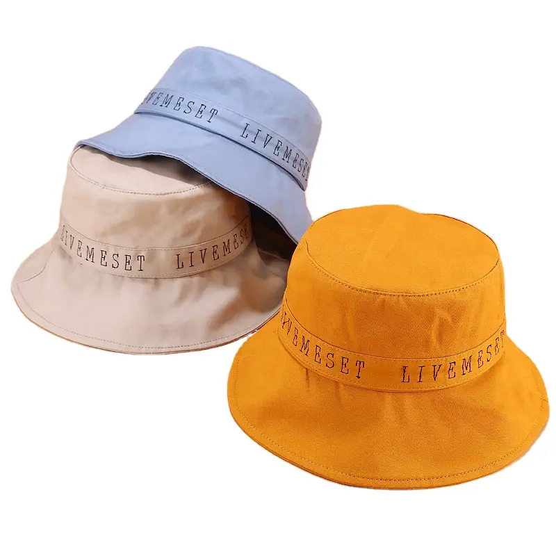 fashion style custom embroidery outdoor breathable wide brim sun black bucket cap hat wholesale