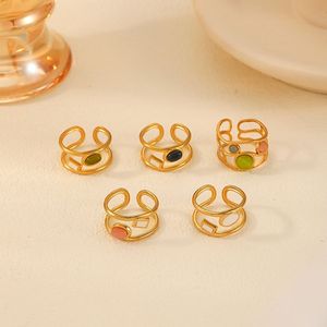 แหวนเปิดรูปทรงเรขาคณิตสำหรับผู้หญิง ชุบทอง 18K สแตนเลสสตีล ประดับขอบแบบ Bezel ของขวัญเครื่องประดับ - Product Image 2