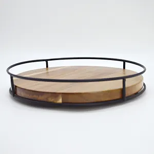 10inch Acacia Wood Round Rotating Wooden Turntable Lazy Susan Wooden Swivel Tray