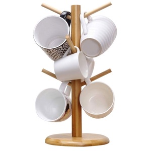 Support à tasses en bois au design unique et moderne, porte-tasses multiples en céramique, support pour livre de cuisine pour un rangement multifonctionnel de cuisine - Product Image 1