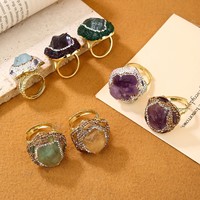 Bague ajustable pour femme, bijoux fantaisie, nouvelle collection, aquamarine, fluorite arc-en-ciel, pierre brute, pour femmes et filles, usage quotidien