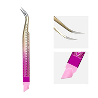 Pince à épiler en acier inoxydable effet arc-en-ciel pour nail art et extension de cils, pointes droites et courbées en fibre, barre de pression en silicone – Vente chaude