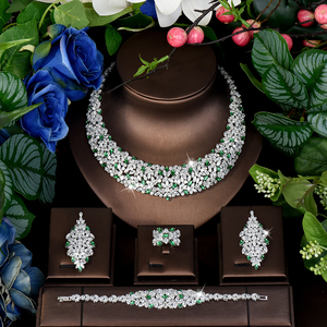 Conjuntos de bisutería de fiesta de circonita cúbica verde gota de hoja grande para mujeres de Dubái novias collar de boda Accesorios - Product Image 1