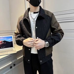 도매 남성 봄 가을 캐주얼 패션 트렌드 플립 칼라 배색 재킷 슬림핏 코트 - Product Image 2