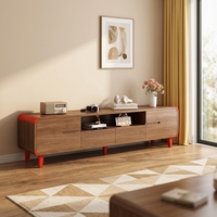 Ensemble meuble TV et table basse pour salon avec armoire de rangement, style ethnique, en panneaux de particules