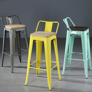 Vente en gros en usine Tabouret de bar en métal Chaises de bar Tabouret de bar empilable avec siège en bois Chaises empilables - Product Image 5