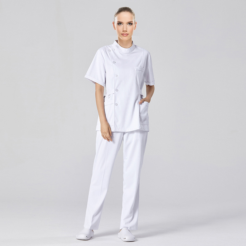 Women's white asymmetrical collar short sleeve top
