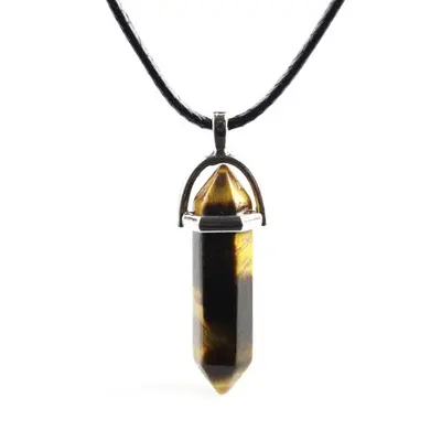Natural Stone Hexagonal Column Bullet Necklace Crystal Amethyst Tiger Eye Opal Agate Necklace For Women