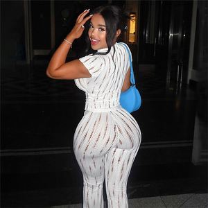 Top Hollow Out Crop Hose Skinny Suits Hosen Sets für sexy Stücke <span class=keywords><strong>Outfits</strong></span> Zweiteiliges Set Damen bekleidung - Product Image 2