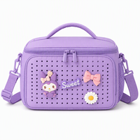 Sac à déjeuner isotherme pour enfants violet, boîte à bento thermique avec bandoulière, polyester 600D, logo personnalisé, fabricant OEM ODM