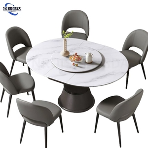 Tavolo da Pranzo Allungabile JRSD da Rotondo ad Ovale, con Piano in Pietra Super Cristallo e Piatto Girevole, Tavolo da Pranzo Moderno Pieghevole per Casa - Product Image 3