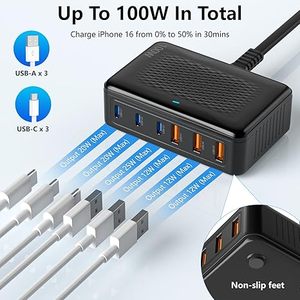 USB C caricabatterie rapido, 100W GaN 6 porta USB C stazione di ricarica rapida Hub Block cubo, QC USB a e PD USB C caricatore da muro - Product Image 4