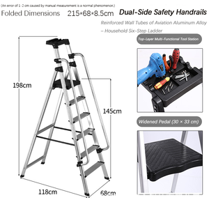 <span class=keywords><strong>บันได</strong></span>อลูมิเนียมอัลลอยด์ 6 ขั้น รูปทรงตัวเอ แข็งแรง ทนทาน เหมาะสำหรับงานตกแต่งภายในและภายนอก และงานบนที่สูง - Product Image 1