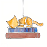 Attrape-soleil en vitrail Art Déco fait main sur mesure, motif chat et livre, décoration murale à suspendre HD-0571, cadeau pour maman, décoration de la maison