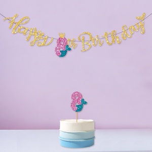 Bandierine Sospese a Tema Sirena per <span class=keywords><strong>Compleanno</strong></span>, Decorazioni Subacquee in Oro, <span class=keywords><strong>Rosa</strong></span> e Verde Acqua, Striscione Colorato - Product Image 1