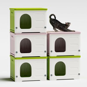 Casa para gatos de plástico para uso en interiores y exteriores, refugio apilable para gatos salvajes, casa para gatos interior, resistente a la intemperie, resistente al agua, elevada - Product Image 1