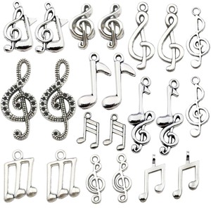 Antique Silver Alloy Musical <b>Note</b> Pendants Mixed Shapes For Earring Making DIY Jewelry Accessories Zinc Alloy Plated - Product Image 5