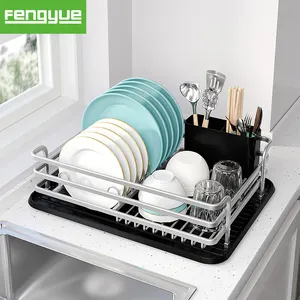 Lớn có thể mở rộng có thể điều chỉnh AL món ăn tấm drainer khô giá kệ trên bồn rửa cho nhà bếp với phụ kiện