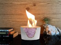 Quartz rose Mini bol décor extérieur Portable Table Top petit Chiminea méditation bol géode bougeoir béton foyer