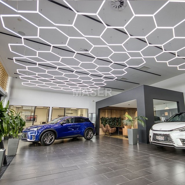 Custom Size 110V-220V Hexagon Garage Lights Auto Detailing Ceiling Light for Car Showroom Car Beauty Shop