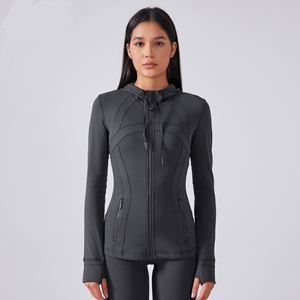 혁신적인 맞춤형 로고 통기성 경량 요가복 점퍼 땀 흡수 여성용 긴팔 지퍼 후드티 - Product Image 4