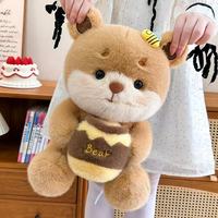 Ours en peluche moelleux avec pot de miel et abeille, en coton PP, super doux, anti-stress, personnalisable, vente en gros