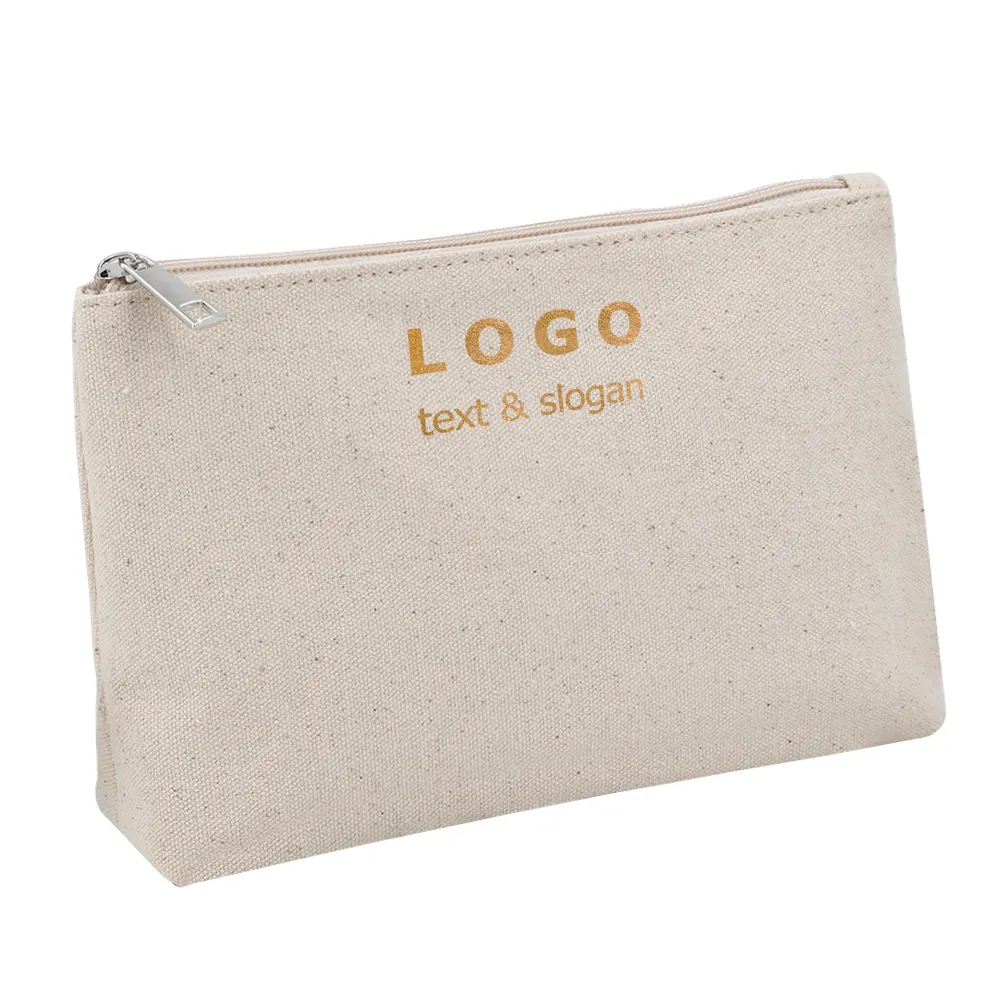 Custom 100% Cotton Canvas Cosmetic Bag with Zipper Wholesale Natural Calico Cotton Fabric Make Up Pouch for Promotional Gift