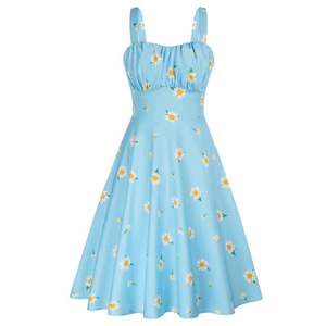 Vestido de Verano para Mujer, Estilo Vintage, Cintura Definida de Dos Vías, Corpiño Fruncido, Estilo Halter - Product Image 3