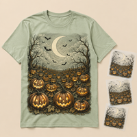 Transfert DTF Rétro Halloween Motif Champignon de la Ferme Prêt à Presser, Motif Jack-o'-lantern et Lune pour T-shirt, Sweat-shirt et Vêtements