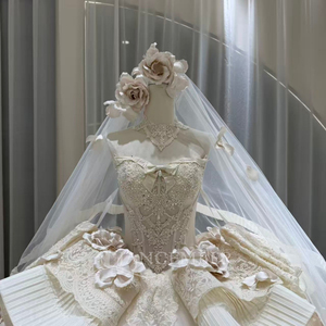 Lsoy060 Luxury Ivory 3D Rose Ruffled <b>Wedding</b> Dress Beaded Bodice Tulle Ball Gown Veil Bridal Made To Measure Jancember - Product Image 4