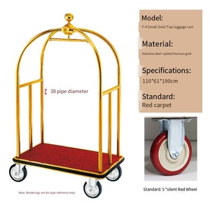 Meubles commerciaux boîte de voyage sac roues en acier inoxydable or cage à oiseaux hôtel hall <span class=keywords><strong>valise</strong></span> <span class=keywords><strong>chariot</strong></span> à bagages - Product Image 5