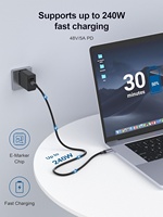 Kabel USB-C ke Type-C 240W48V5A PD Pengisian Cepat Transfer Data 80GB Kabel Kepang 16K untuk Perangkat Thunderbolt5/4 MacBook Samsung