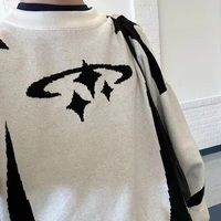 Sweater Pria Katun Pullover Harajuku Lengan Panjang Rajutan LOGO Jacquard OEM & ODM Pakaian Musim Dingin Pria Rajutan Kustom Sweater Rajut
