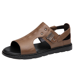 <b>Flat</b> <b>Sandals</b> Open Toe Pu Upper Rubber Outsole Anti Slip Casual Men's Summer Shoes Embossed Logo - Product Image 5