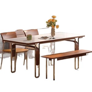 โต๊ะรับประทานอาหารไม้เนื้อแข็งทรงสี่เหลี่ยมโครงเหล็กสแตนเลสโครงสร้างมั่นคงเฟอร์นิเจอร์ห้องนั่งเล่น - Product Image 5