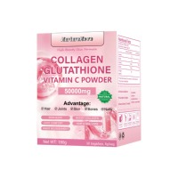 Poudre de Collagène, Glutathion et Vitamine C, 30 Sachets de 6g chacun, Boîte de 180g au Total, 50000mg par Portion, Poudre de Matière Première Naturelle