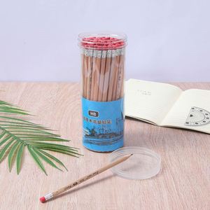 50pcs in Barrel School Office Sharpened Round Log HB Pencil <b>Sketch</b> Drawing Student Pencil with Eraser - Product Image 1